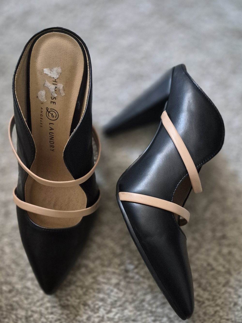 Chinese Laundry Black Pointed-Toe Heels with Nude Straps